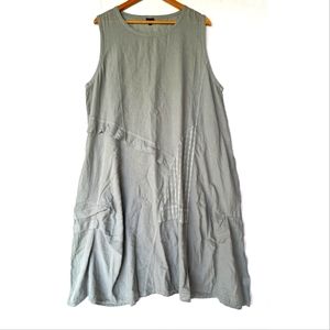 CLEA RAY sage green pintuck asymmetrical loose fit lagenlook sleeveless dress